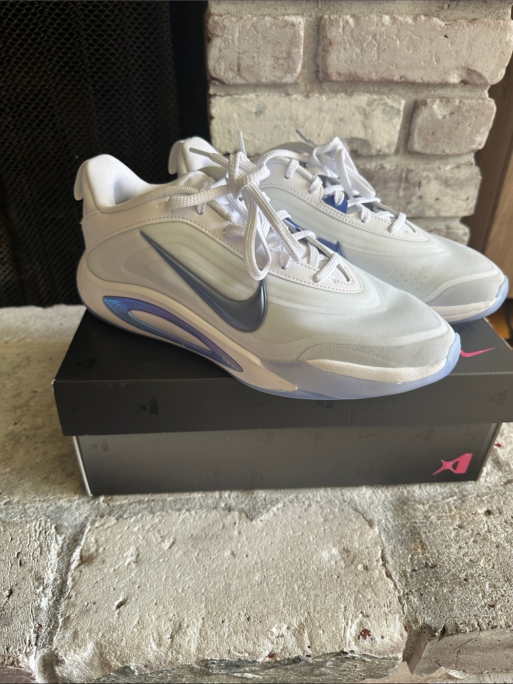 Nike A’One (GS) White Sneakers with Silver and Light Blue A’ja 6.5Y Basketball
